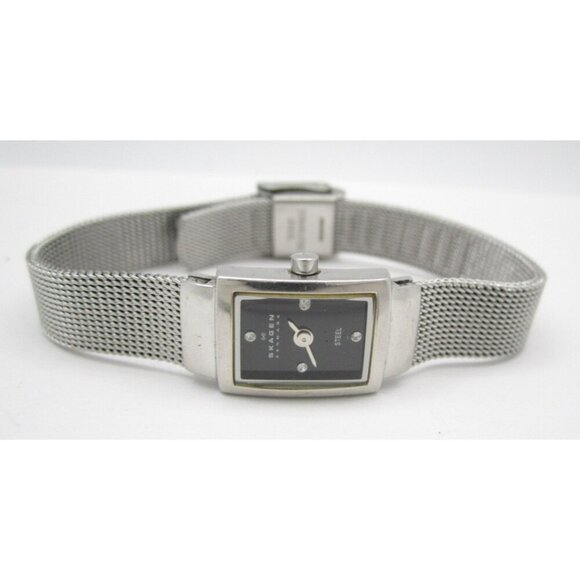 Women Skagen Steel Quartz WR Analog 14mm Tank Watch (H828) "New Battery" - Picture 1 of 6